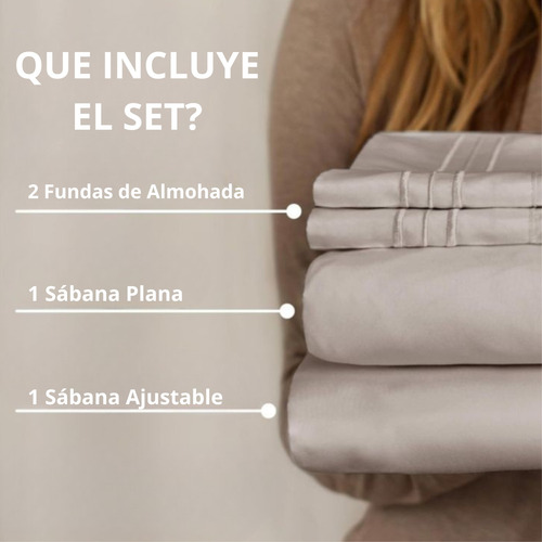 Juego De Sábanas 600 Hilos 2 1/2 Plazas Ultra Suave Gris Liso
