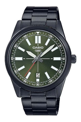 Reloj Casio Mtp-vd02b-3eudf Hombre 100% Original Color De La Correa Negro Color Del Bisel Negro Color Del Fondo Verde