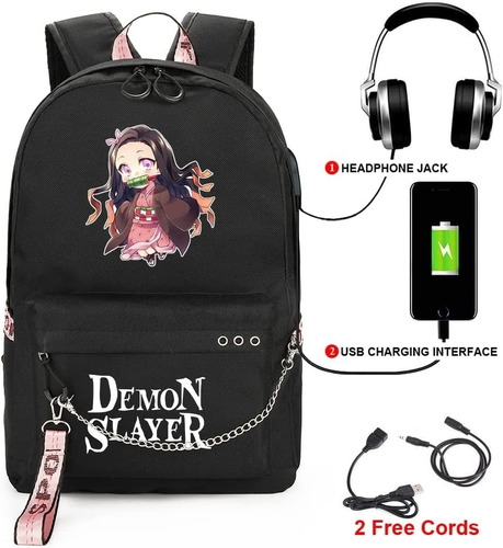 Mochila Y Bolso Demon Slayer Con Puerto De Carga Usb