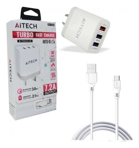 Cargador Pared Aitech Turbo Rapido Tipo C 3 Usb 7.2a Oferta