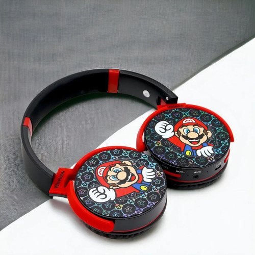 Fone De Ouvido Sem Fio Bluetooth Headphone Infantil Para Criança Menino E Menina Do Super Mário Bros Para Jogos Musica Diversão Compativel Com Samsung Motorola Xiaomi iPhone Preto Marca Bribel