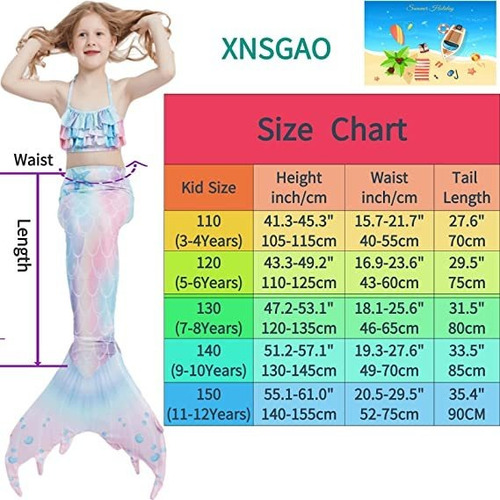 Imagen 3 de 8 de Colas De Traje De Baño De Sirena De 3 Piezas Para Nadar Para