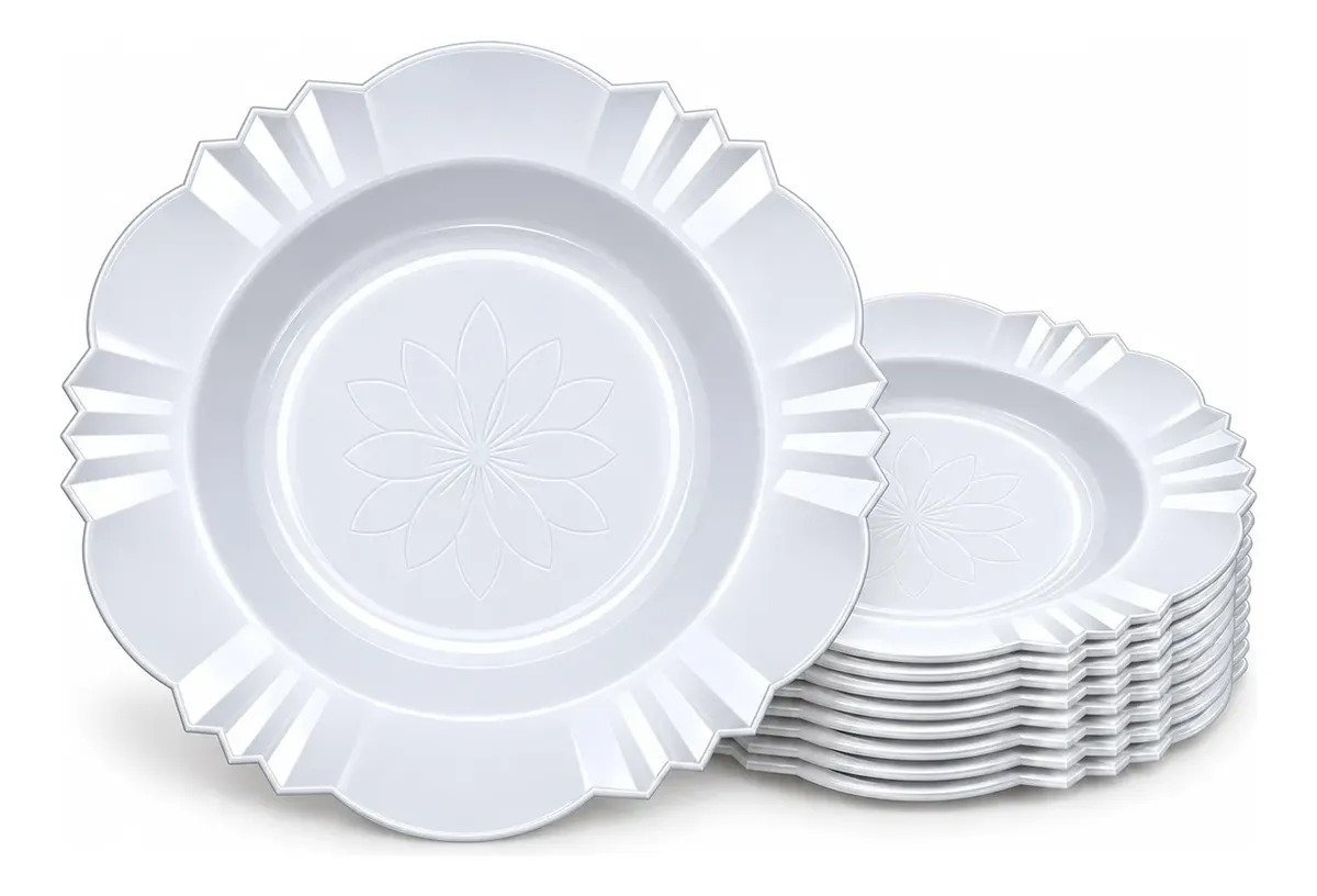 Kit 25 Pratos Fundo Com Borda Para Refeição Churrasco Festas Branco 25 Pratos Redondo