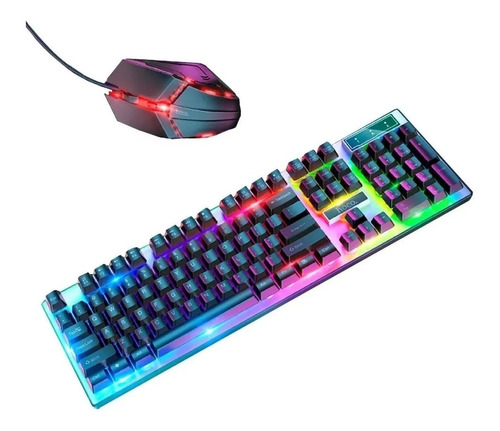 Cp1teclado Gamer + Mouse Con Luz Led Tricolor Diseño Ergonóm