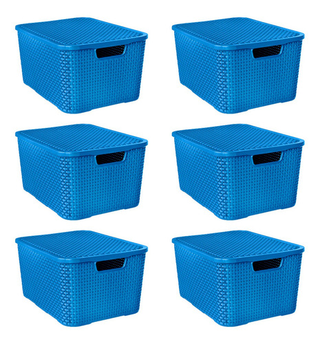 Kit 6 Caixa Plástica Organizadora Rattan C/tampa 7l Cores Cor Azul