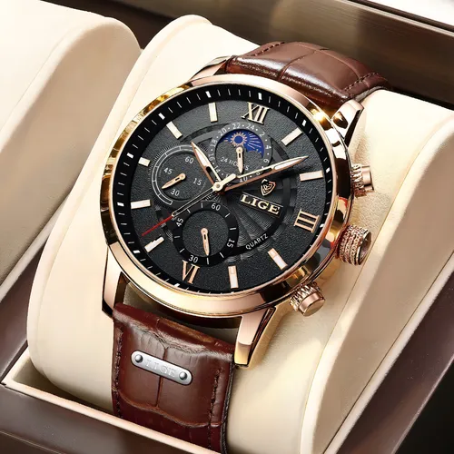 Reloj negro correa marron hotsell