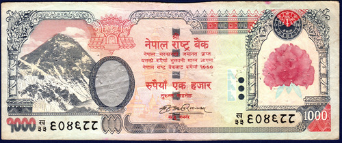 1000 Rupias 2007 Billete D Nepal Monte Everest Flor Elefante