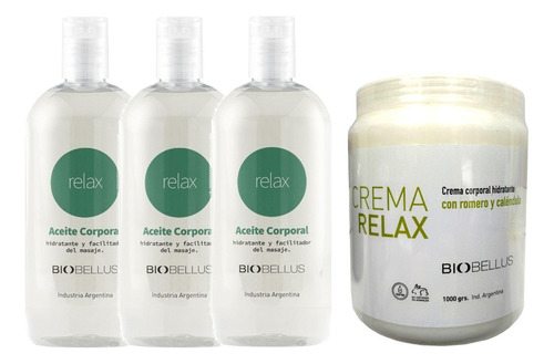 3 Aceite Relax 500ml + Crema Musculares 1kg - Biobellus 