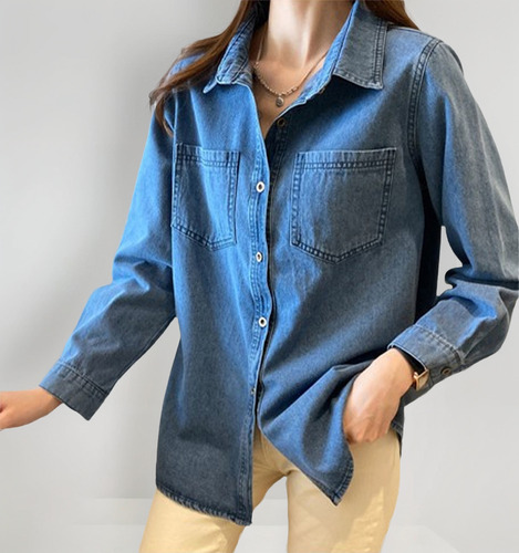 Camisa De Mezclilla Para Dama Azul Mezclilla Oscura Y Clara