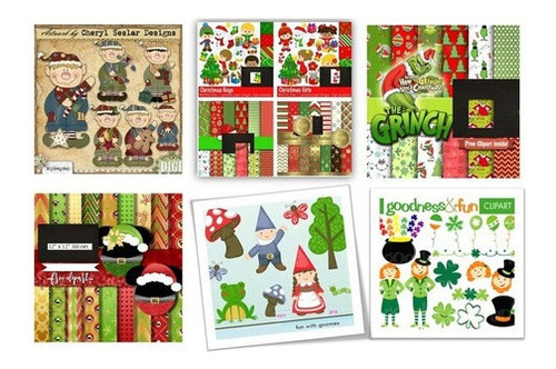 Kit Imprimibles Navidad Fondos Clipart Grinch Mickey Duendes
