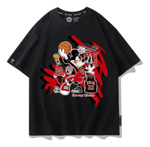 Playera De Manga Corta De Algodón Puro Mickey Basketball Du