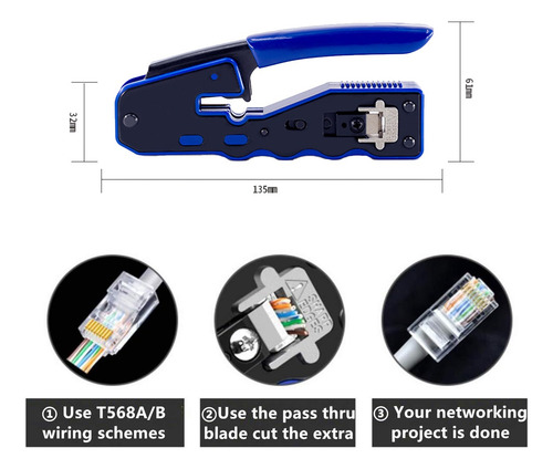 Crimpeadora Rj45 Pass Through Crimper Cutter Para Cat6 Cat5