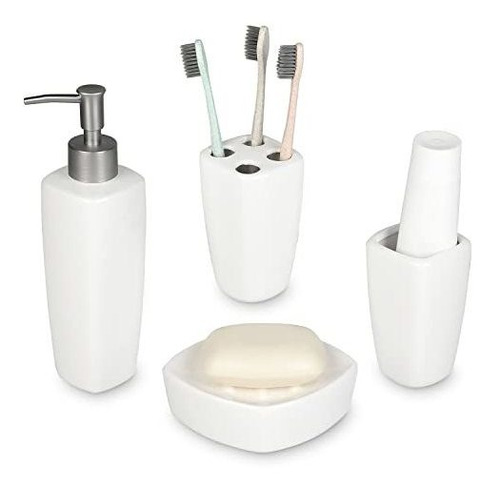 Mygift 4 Piezas Blancas De Baño De Cerámica Set - Bomba Disp