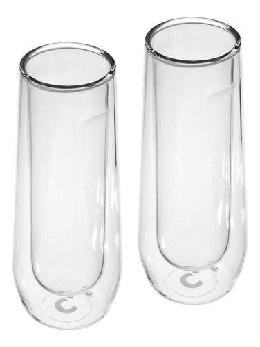 2 Vasos Doble Pared Vidrio 220 Ml Corkcicle 7407C Prisma Color Transparente