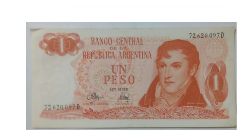 Billete Un Peso Ley  18188, Belgrano,  Serie D