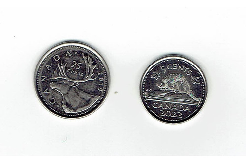 Monedas (2) De Canadá, 5 Y 25 Cents. Jp (Usado)
