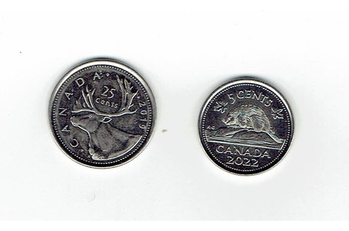 Monedas (2) De Canadá, 5 Y 25 Cents.  Jp