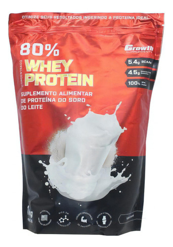 Whey Protein Concentrado Growth 1kg Proteina Sabor Leite Po