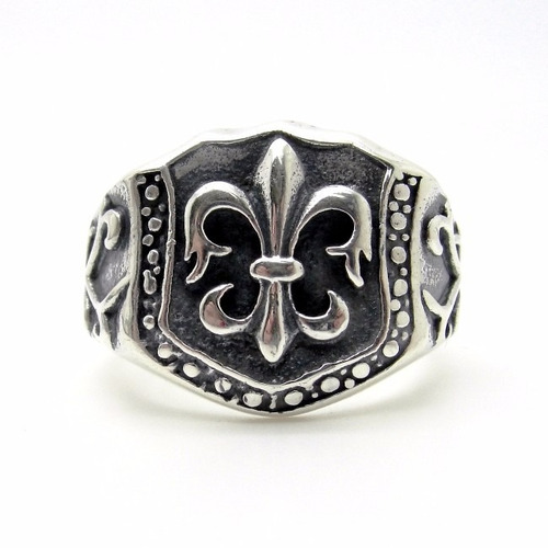 Anel Maciço Prata 950 Flor De Lis Tribal Templario Forrado