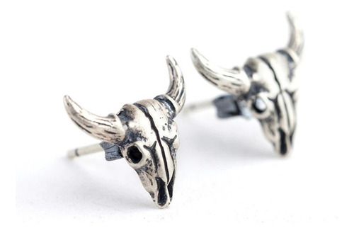 Aretes Calavera Craneo De Toro Bull Hombre Mujer Plata S925