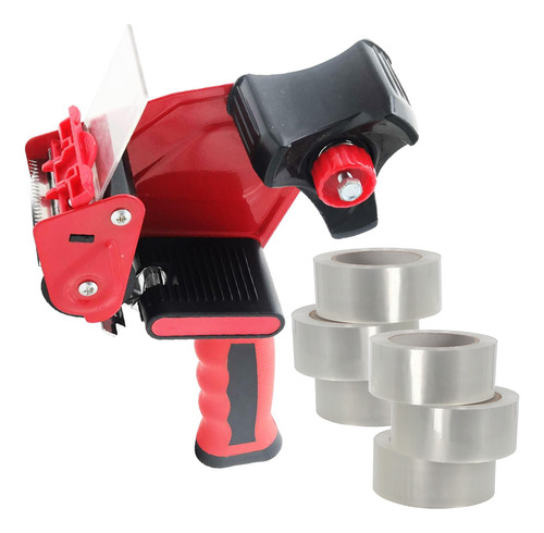Dispensador Cinta Embalaje Pack Mayorista + 6 Cintas 100m Rojo