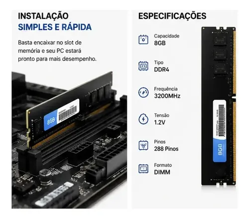 Kit 2 Memoria Ram 8gb Ddr4 3200mhz Desktop 288 Pinos 1.2v