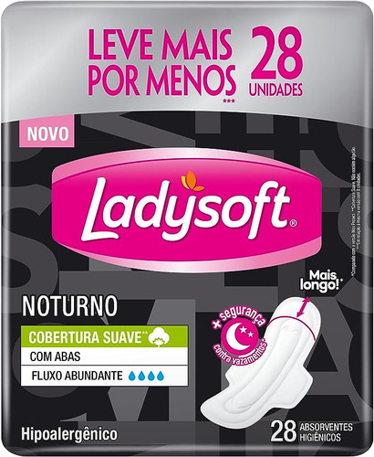 Absorvente Noturno Suave Com Abas 28 Unidades Ladysoft