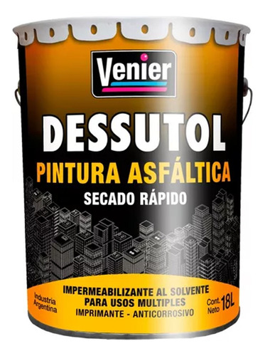 Pintura Asfaltica Dessutol 8700 18l Techos Techado Venier Mm Acabado Mate Color Negro