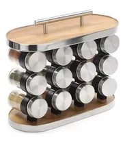 Comprar Especiero Condimentero Acero Madera Asa X12 Frascos Mesa