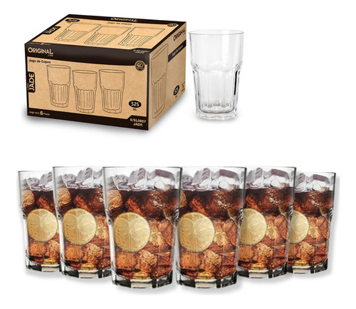 Jogo De Copos Vidro Suco Água Refri Reforçado Grande 525ml