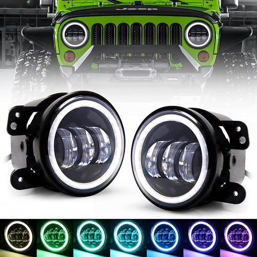 Par 4  Led Faros Niebla Jeep Wrangler Rgb Drl Bluetooth