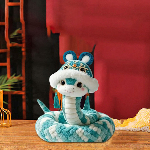 Juguete De Peluche De Serpiente De Año Nuevo Azul 35cm