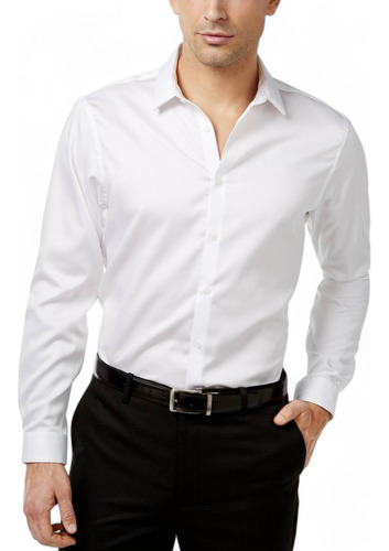 Camisa Vestir Top Manga Larga Blanca Fit Hombre 