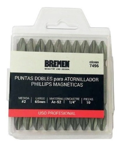Puntas Doble Atornillador Magnéticas Bremen Ph2 X65 Phillips