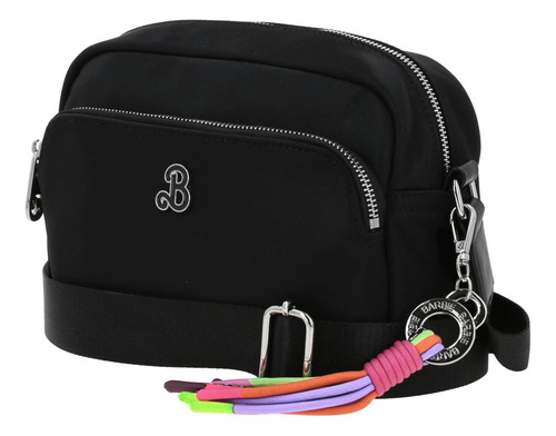Bolso Crossbody Barbie Gorett Mediano Color Negro Gia Dama Acabado De Los Herrajes Níquel Diseño De La Tela Liso