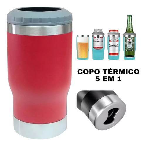 Copo Térmico Long Neck 300ml Porta Lata C/ 2 Tampas