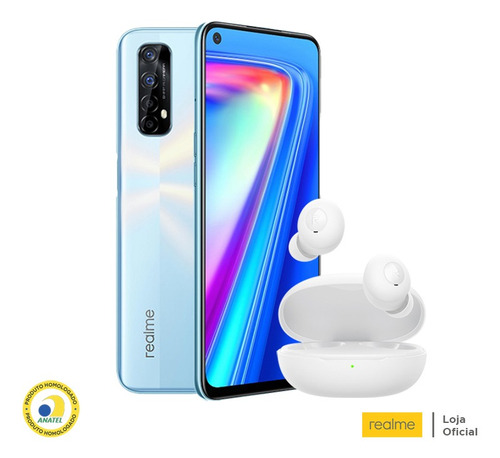 Imagem 1 de 6 de Smartphone Realme 7 Prata + Fone De Ouvido Buds Q Branco