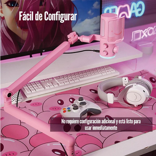 Micrófono Fifine Ampligame Tam6 Rgb Usb (incluye Brazo) Pink