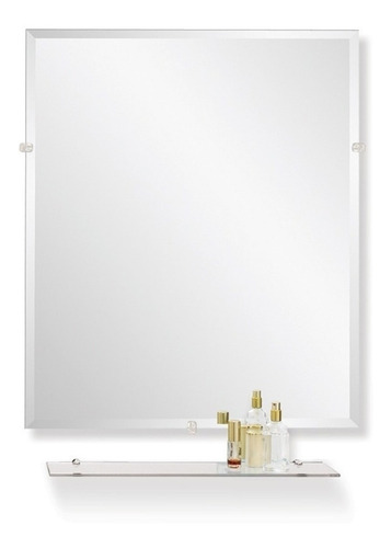 Imagen 1 de 10 de Espejo Biselado Repisa Baño Rectangular Estante 50x60 Borde