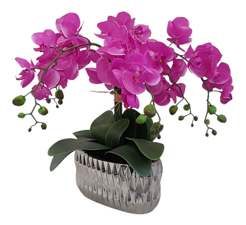 Arranjo De Flores Artificiais Com Orquídeas E Vaso Cerâmico
