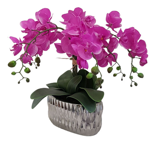 Imagem 1 de 2 de Arranjo De Flores Artificiais Com Orquídeas E Vaso Cerâmico