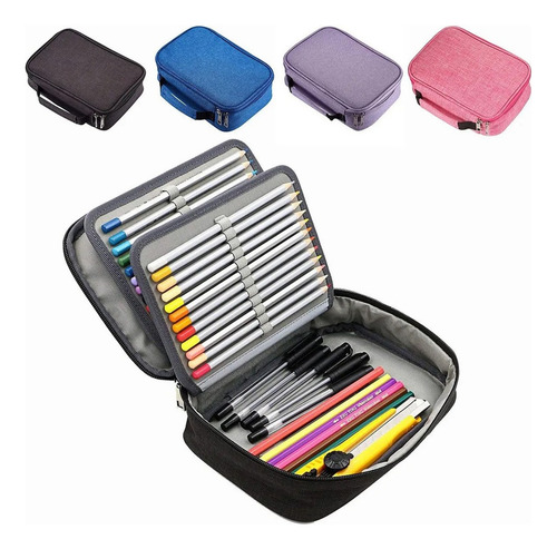 Estojo colorido de alta capacidade de 72 slots com zíper rosé, conforme descrito