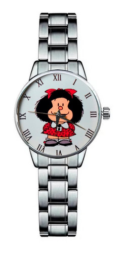 Reloj Mafalda Plateado Correa Acero Dama + Estuche Dayoshop