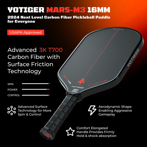 Yotiger Paleta De Pickleball De Carbono 3k T700 Mmg