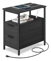 Comprar Vasagle Mesa Auxiliar Con Estación De Carga, Mesa Auxiliar Estrecha Con 2 Cajones, Mesita De Noche Delgada Y Mesita De Noche Con Almacenamiento, Para Espacios Pequeños, Color Negro Ulet321b22