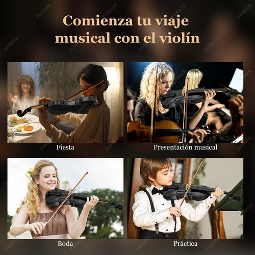 Violin Acustico Profesional 4/4 Con Estuche Zuszox, Set De Violín Para Principiantes, Adultos Y Estudiantes Con Resina, Hombrera, Arco, Afinador Y Pegatinas Para Diapasón