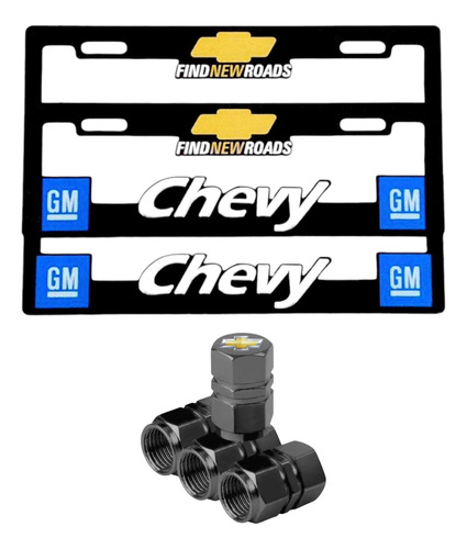 Par De Porta Placas Premium Chevy 3d Y Llavero O Tapones 