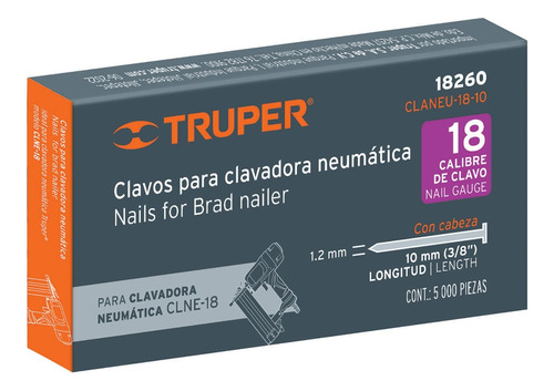 Clavos Para Clavadora Neumática Cal 18 3/8 Truper