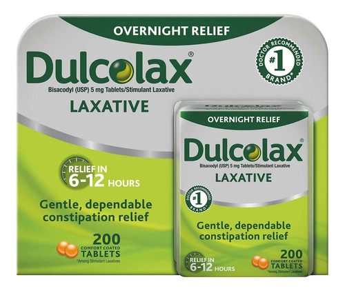 Laxante Dulcolax Laxative, 200 Tabletas Alivio De 6 A 12 Hrs