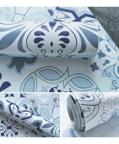 Imagen 7 de 8 de Papel Tapiz Tipo Talavera Artesanal Con Adhesivo 10 M